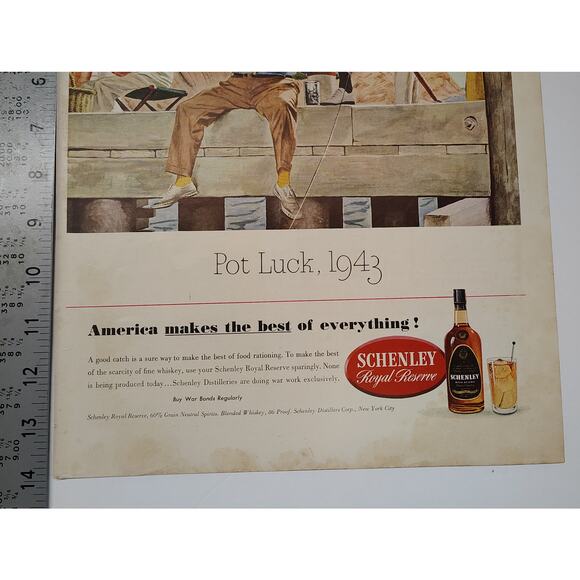 1943 Schenley Reserve Whiskey Print Ad Pot Luck Fishing Dock Scene 1940s Ephemer - Picture 5 of 7